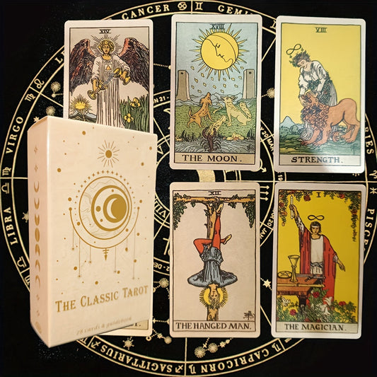 Classic 78-Card Tarot Deck & Guidebook | Divination Set for Beginners