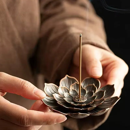 Lotus Incense Holder | Porous Metal Burner for Zen Meditation & Home Decor