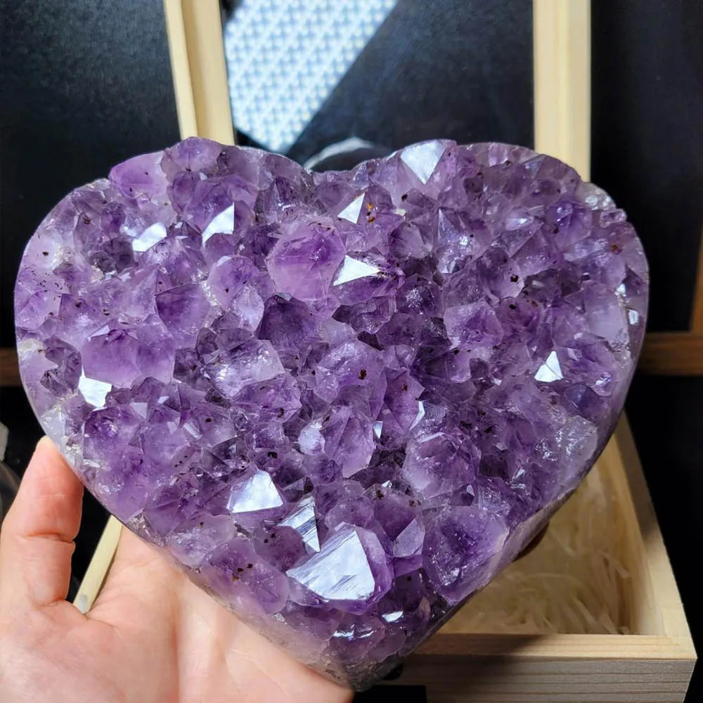 Raw Amethyst Heart Crystal Cluster | Natural Healing Geode Stone