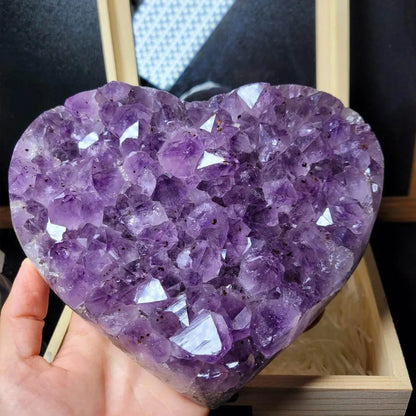 Raw Amethyst Heart Crystal Cluster | Natural Healing Geode Stone