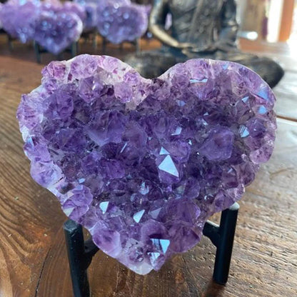 Raw Amethyst Heart Crystal Cluster | Natural Healing Geode Stone