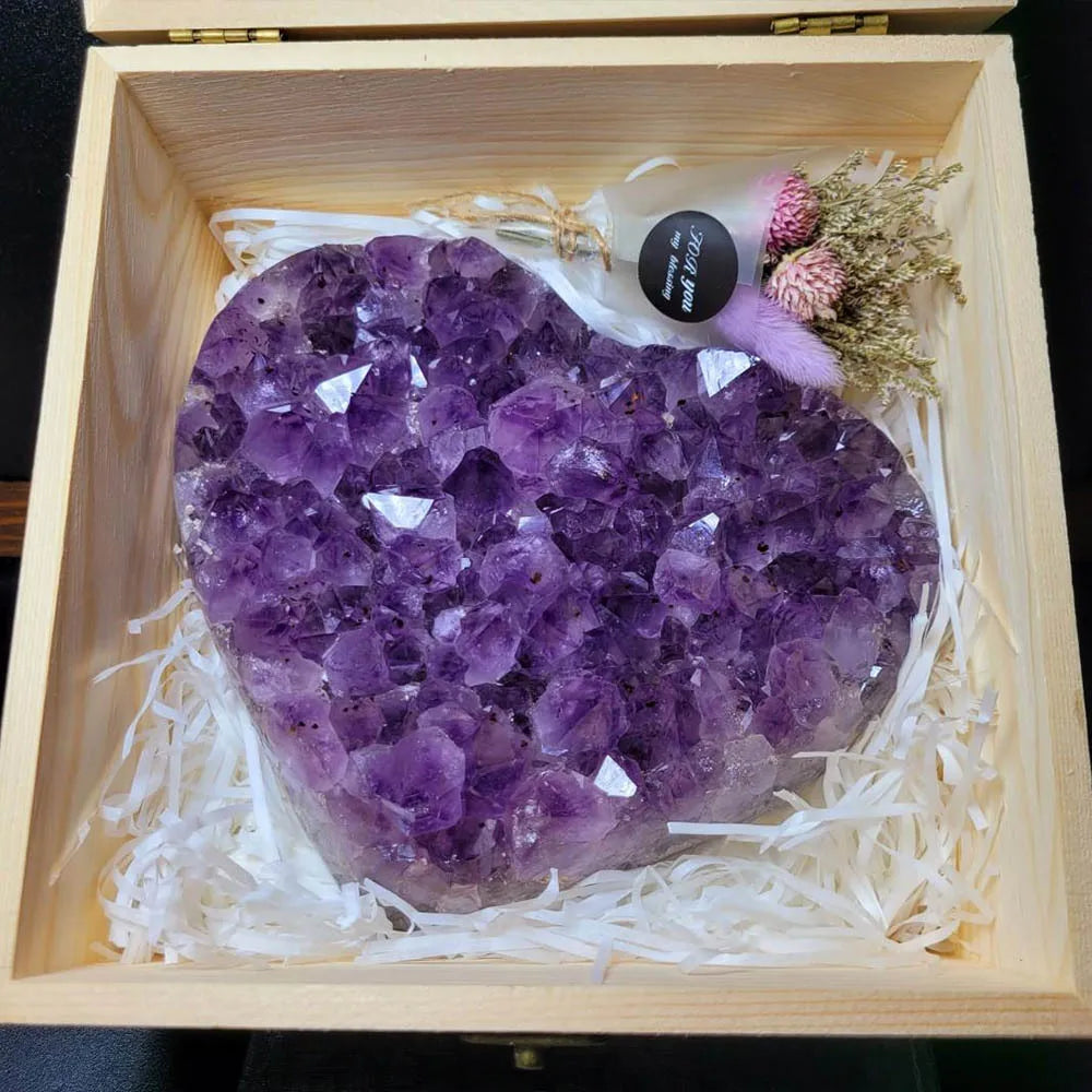 Raw Amethyst Heart Crystal Cluster | Natural Healing Geode Stone