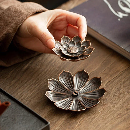 Lotus Incense Holder | Porous Metal Burner for Zen Meditation & Home Decor