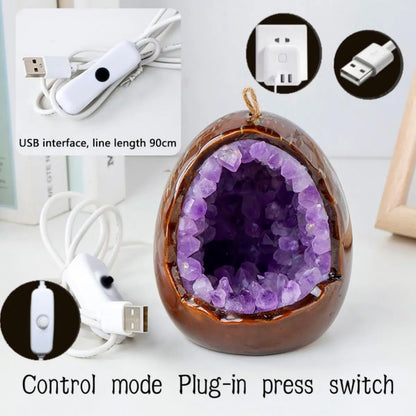 Natural Amethyst Geode Table Lamp | LED Night Light for Bedroom & Home Decor